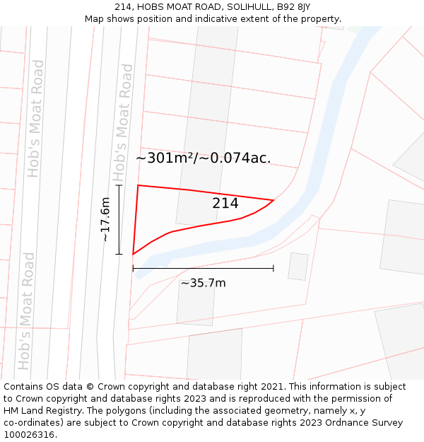 214, HOBS MOAT ROAD, SOLIHULL, B92 8JY: Plot and title map