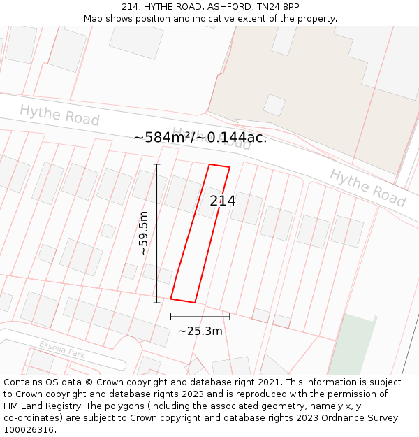 214, HYTHE ROAD, ASHFORD, TN24 8PP: Plot and title map