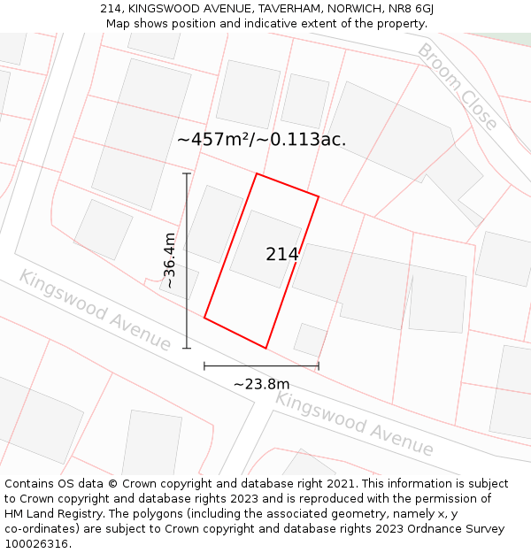 214, KINGSWOOD AVENUE, TAVERHAM, NORWICH, NR8 6GJ: Plot and title map