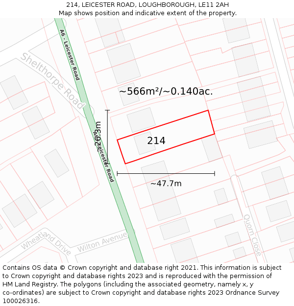 214, LEICESTER ROAD, LOUGHBOROUGH, LE11 2AH: Plot and title map