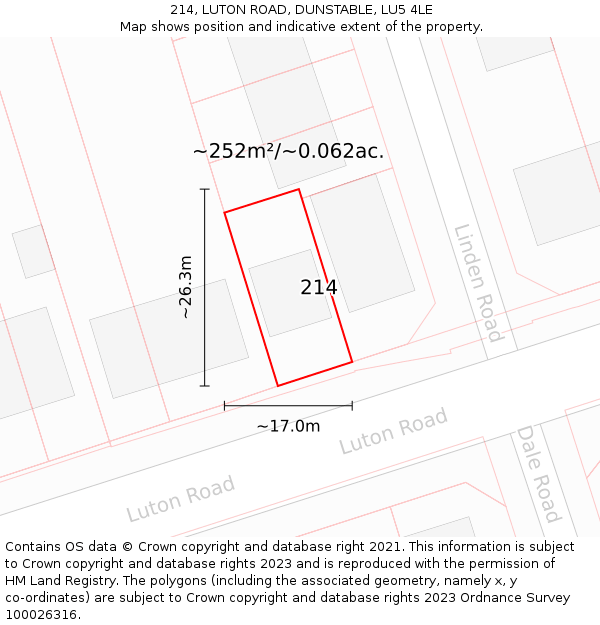 214, LUTON ROAD, DUNSTABLE, LU5 4LE: Plot and title map