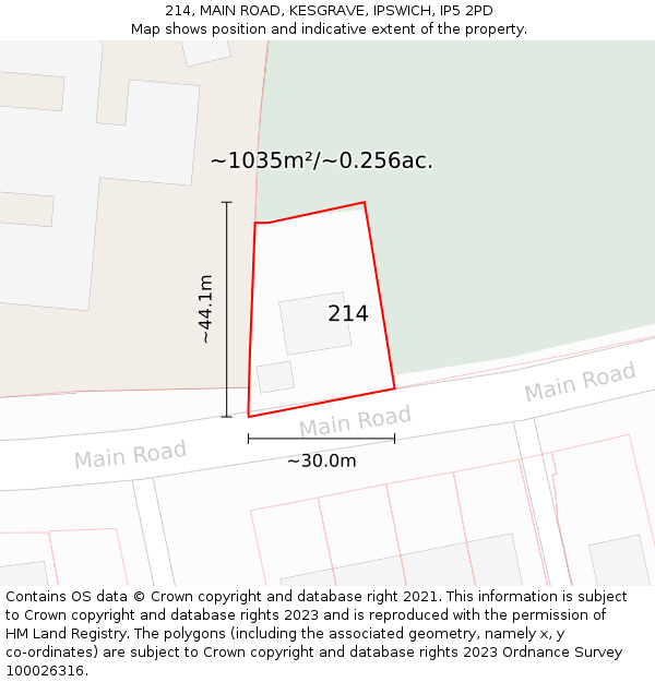 214, MAIN ROAD, KESGRAVE, IPSWICH, IP5 2PD: Plot and title map