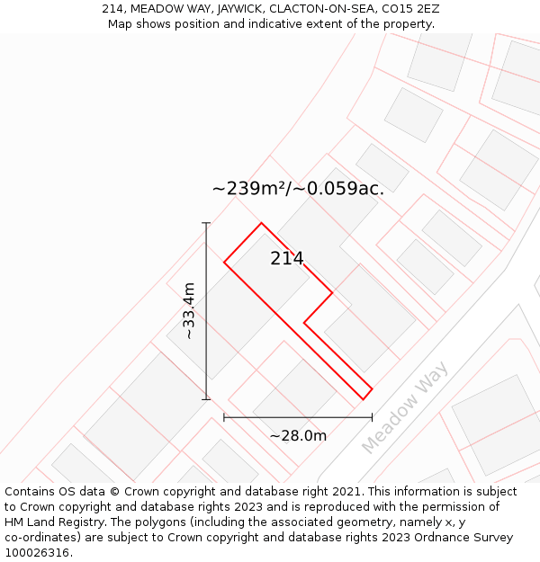 214, MEADOW WAY, JAYWICK, CLACTON-ON-SEA, CO15 2EZ: Plot and title map