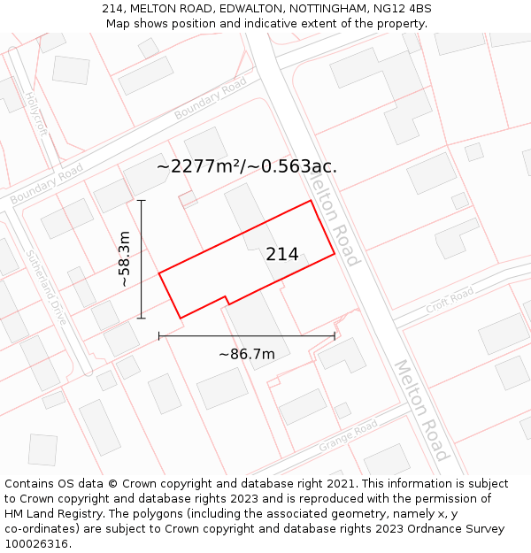 214, MELTON ROAD, EDWALTON, NOTTINGHAM, NG12 4BS: Plot and title map