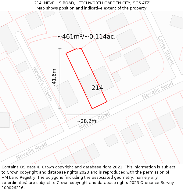 214, NEVELLS ROAD, LETCHWORTH GARDEN CITY, SG6 4TZ: Plot and title map