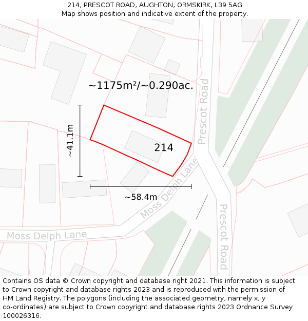 214, PRESCOT ROAD, AUGHTON, ORMSKIRK, L39 5AG: Plot and title map