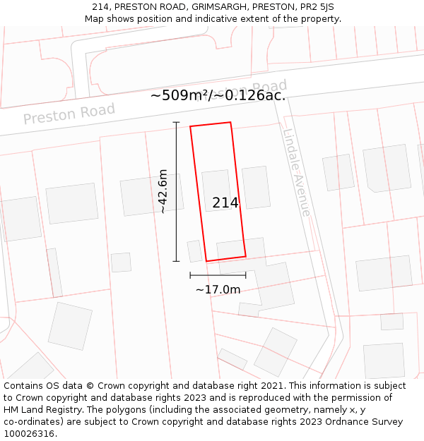 214, PRESTON ROAD, GRIMSARGH, PRESTON, PR2 5JS: Plot and title map
