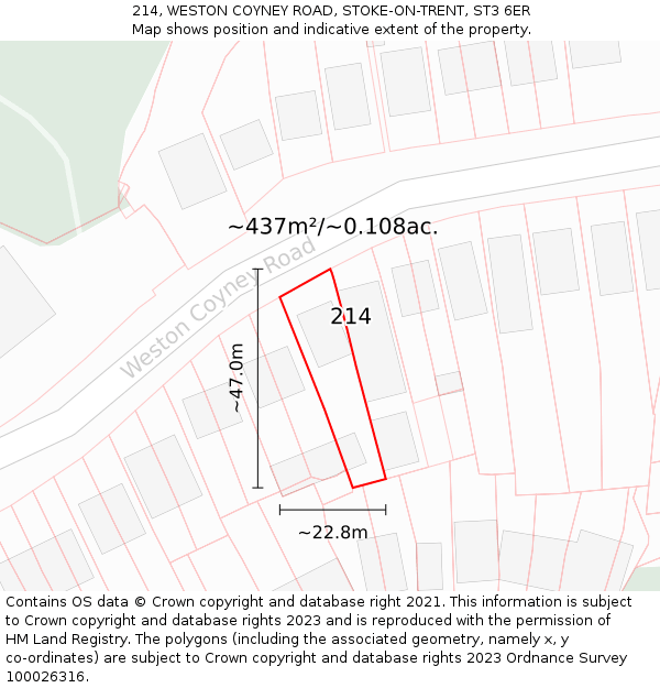 214, WESTON COYNEY ROAD, STOKE-ON-TRENT, ST3 6ER: Plot and title map