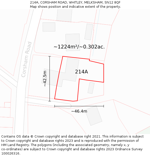 214A, CORSHAM ROAD, WHITLEY, MELKSHAM, SN12 8QF: Plot and title map