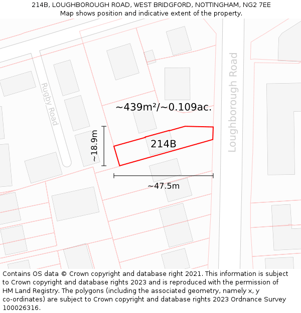 214B, LOUGHBOROUGH ROAD, WEST BRIDGFORD, NOTTINGHAM, NG2 7EE: Plot and title map