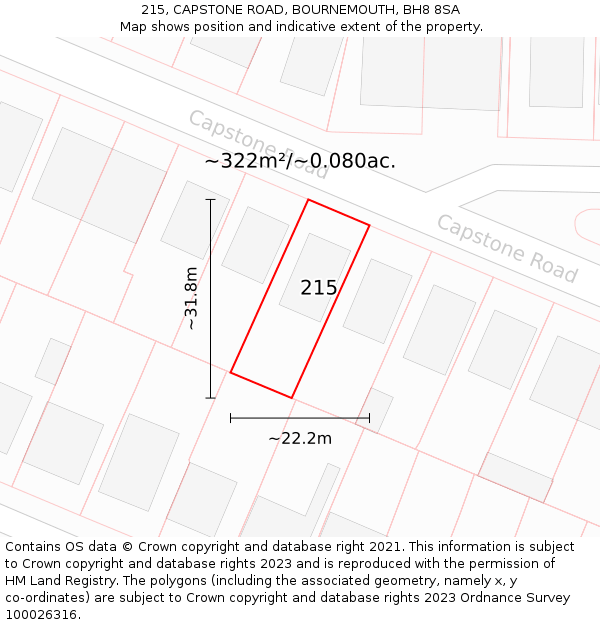 215, CAPSTONE ROAD, BOURNEMOUTH, BH8 8SA: Plot and title map