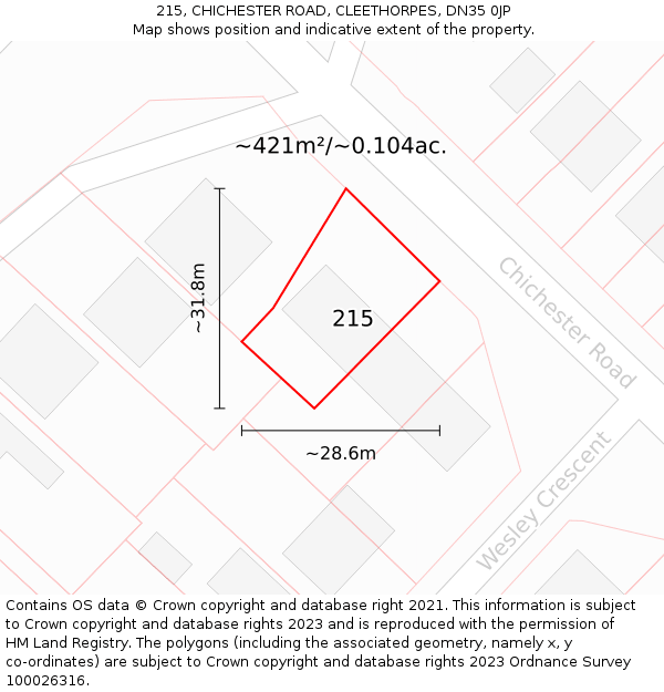 215, CHICHESTER ROAD, CLEETHORPES, DN35 0JP: Plot and title map