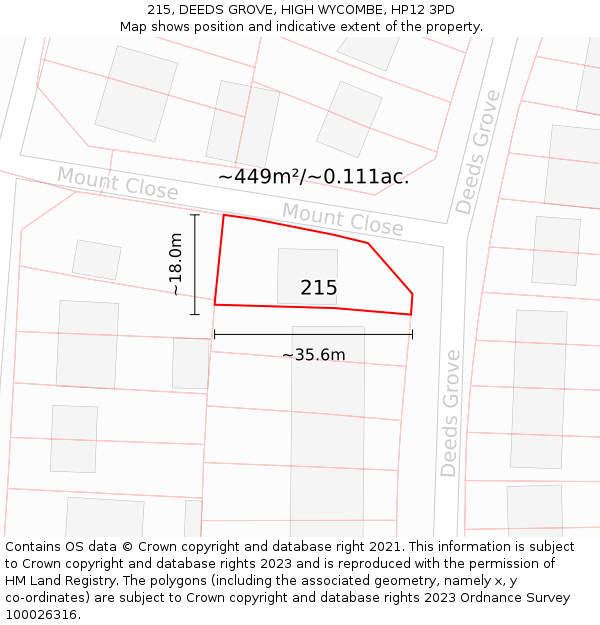 215, DEEDS GROVE, HIGH WYCOMBE, HP12 3PD: Plot and title map