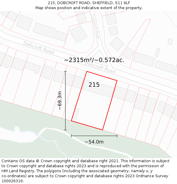 215, DOBCROFT ROAD, SHEFFIELD, S11 9LF: Plot and title map