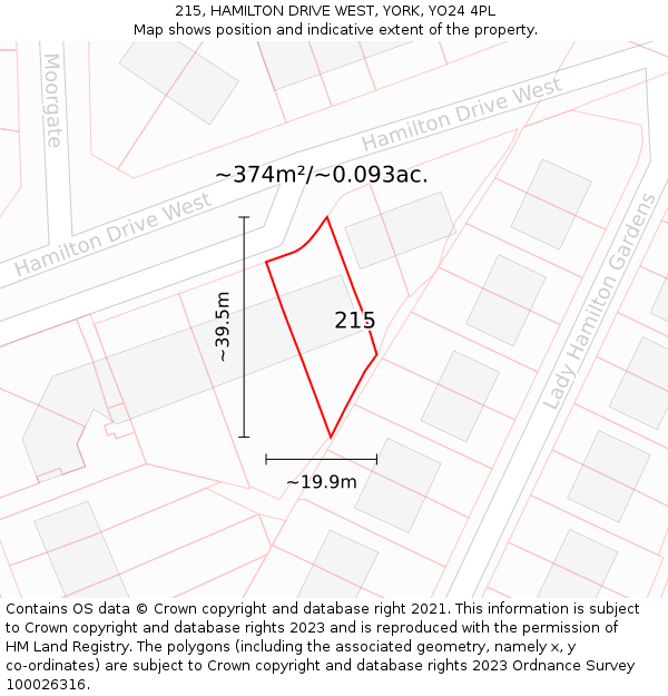 215, HAMILTON DRIVE WEST, YORK, YO24 4PL: Plot and title map