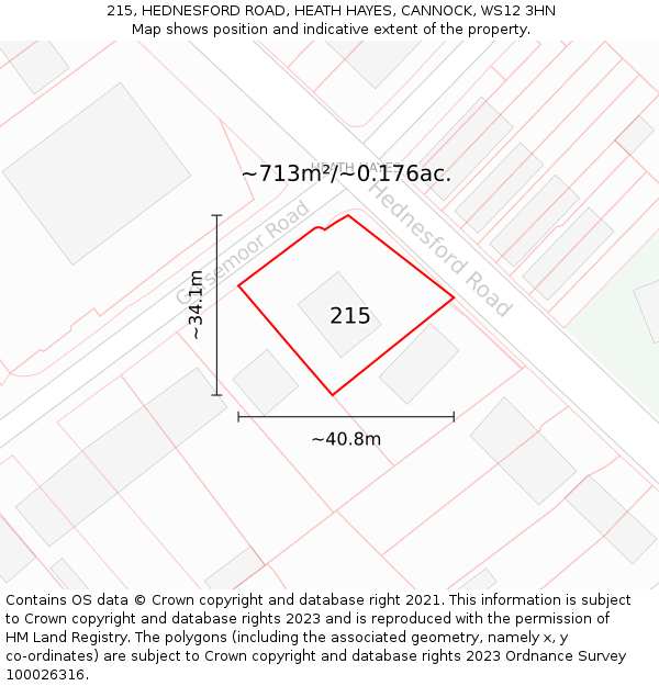 215, HEDNESFORD ROAD, HEATH HAYES, CANNOCK, WS12 3HN: Plot and title map