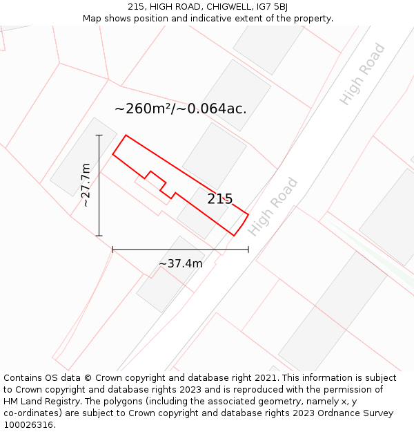 215, HIGH ROAD, CHIGWELL, IG7 5BJ: Plot and title map