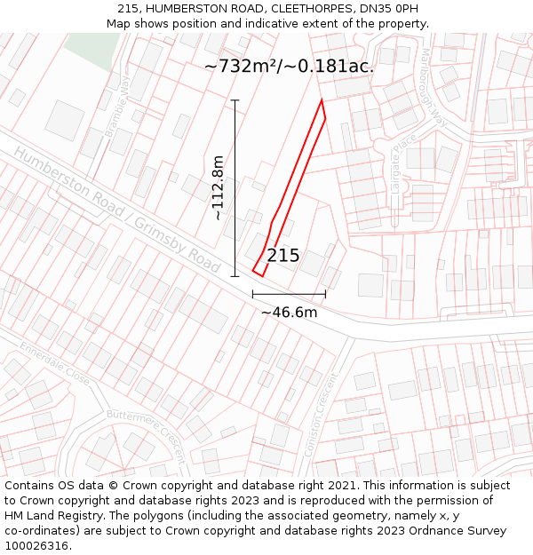 215, HUMBERSTON ROAD, CLEETHORPES, DN35 0PH: Plot and title map