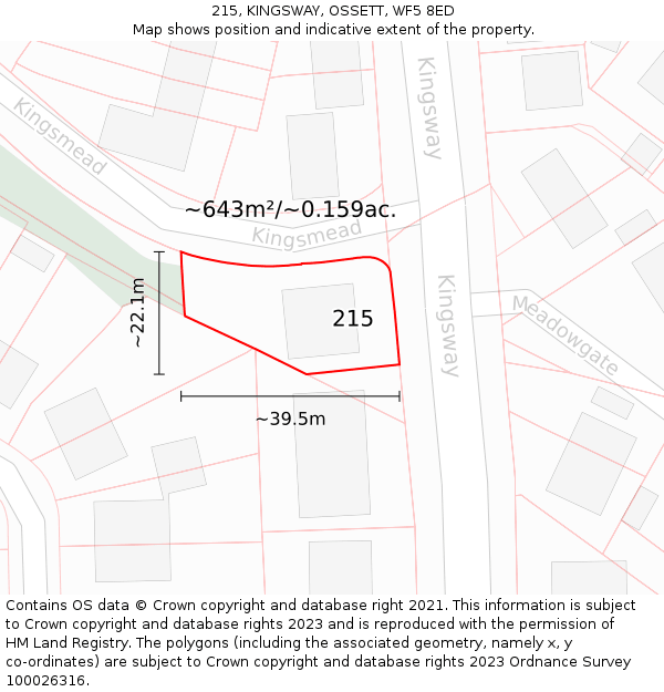 215, KINGSWAY, OSSETT, WF5 8ED: Plot and title map