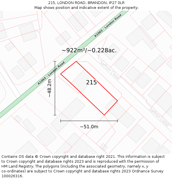 215, LONDON ROAD, BRANDON, IP27 0LR: Plot and title map