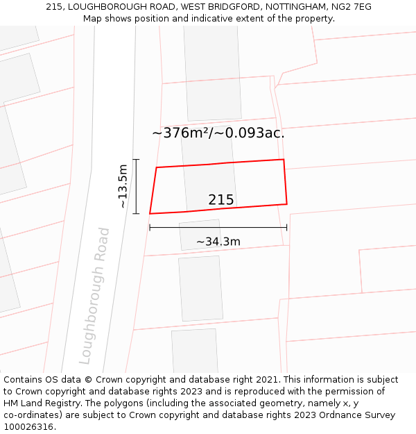 215, LOUGHBOROUGH ROAD, WEST BRIDGFORD, NOTTINGHAM, NG2 7EG: Plot and title map