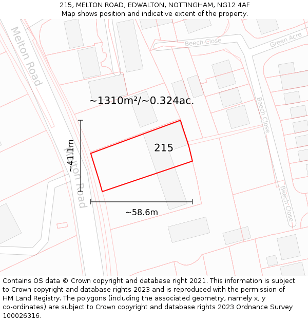 215, MELTON ROAD, EDWALTON, NOTTINGHAM, NG12 4AF: Plot and title map