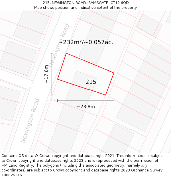 215, NEWINGTON ROAD, RAMSGATE, CT12 6QD: Plot and title map