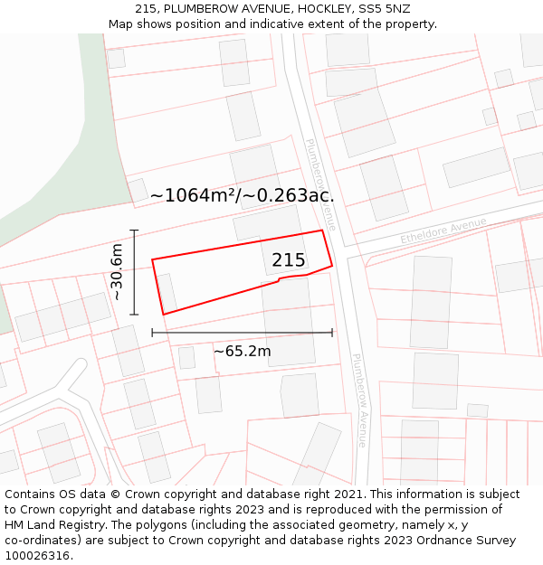 215, PLUMBEROW AVENUE, HOCKLEY, SS5 5NZ: Plot and title map