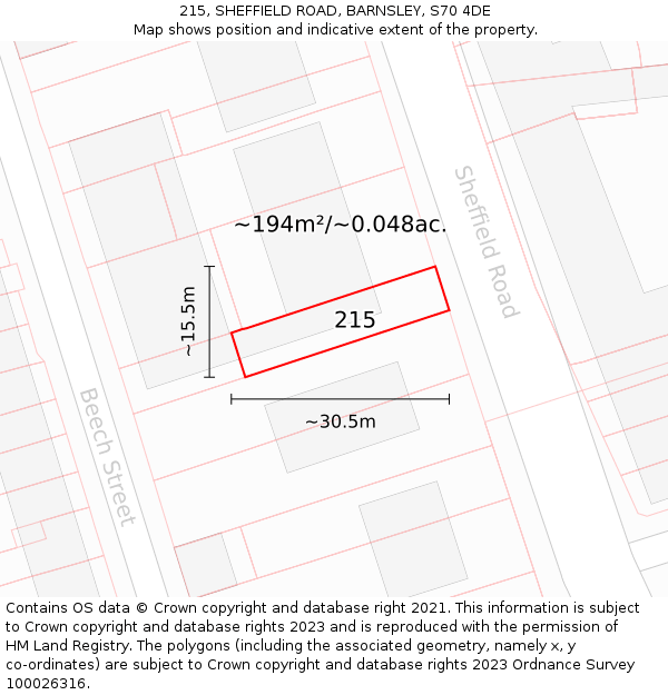 215, SHEFFIELD ROAD, BARNSLEY, S70 4DE: Plot and title map