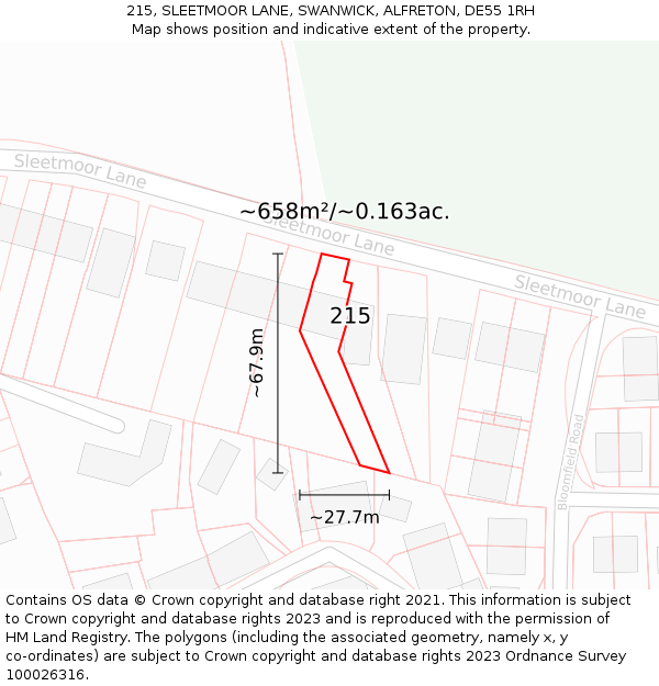215, SLEETMOOR LANE, SWANWICK, ALFRETON, DE55 1RH: Plot and title map