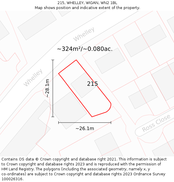 215, WHELLEY, WIGAN, WN2 1BL: Plot and title map