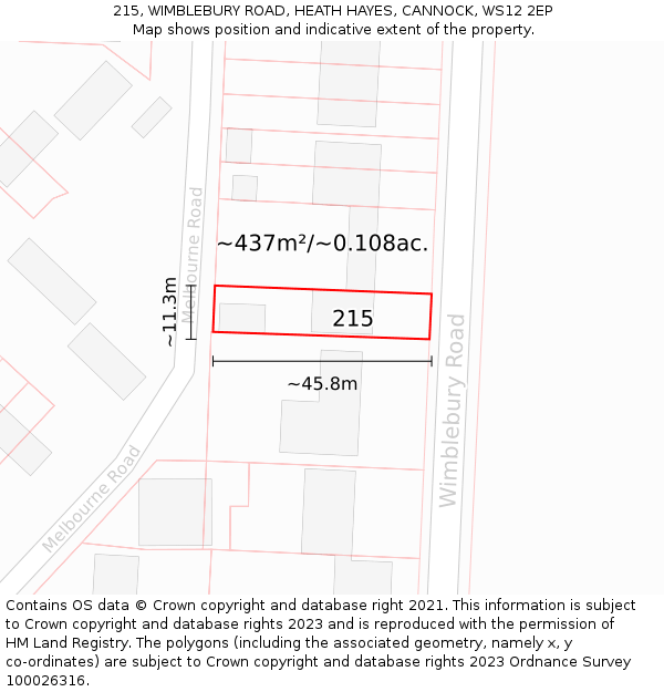 215, WIMBLEBURY ROAD, HEATH HAYES, CANNOCK, WS12 2EP: Plot and title map