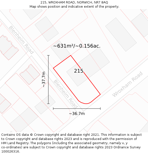 215, WROXHAM ROAD, NORWICH, NR7 8AQ: Plot and title map