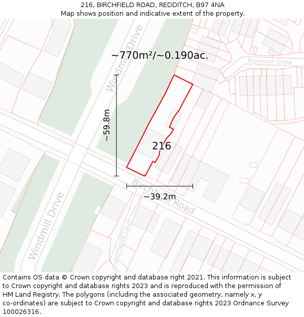 216, BIRCHFIELD ROAD, REDDITCH, B97 4NA: Plot and title map