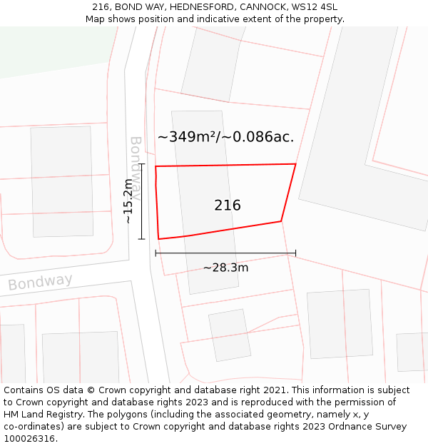 216, BOND WAY, HEDNESFORD, CANNOCK, WS12 4SL: Plot and title map