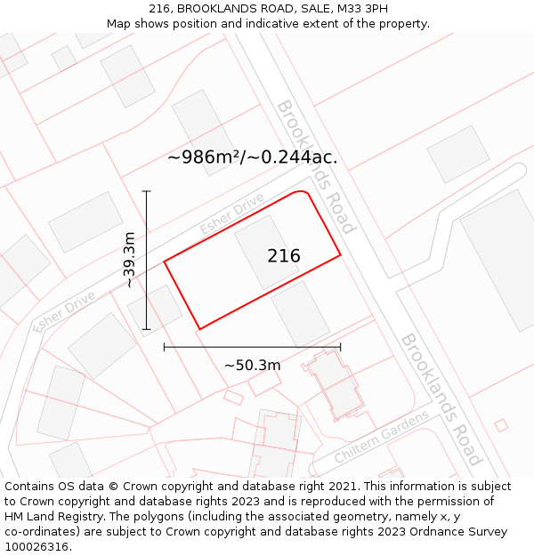 216, BROOKLANDS ROAD, SALE, M33 3PH: Plot and title map