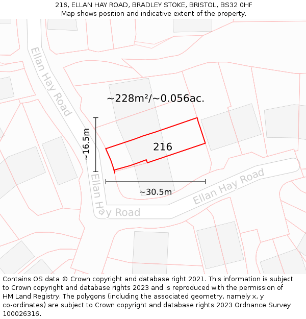 216, ELLAN HAY ROAD, BRADLEY STOKE, BRISTOL, BS32 0HF: Plot and title map