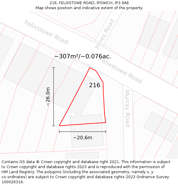 216, FELIXSTOWE ROAD, IPSWICH, IP3 9AE: Plot and title map