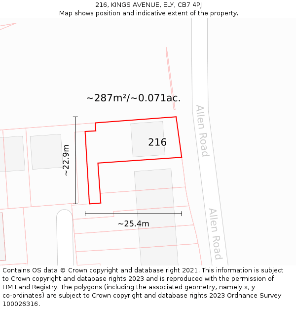 216, KINGS AVENUE, ELY, CB7 4PJ: Plot and title map