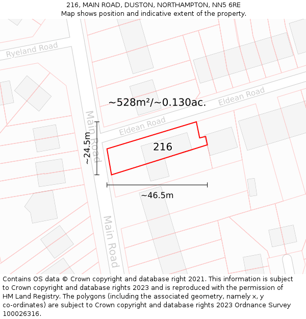 216, MAIN ROAD, DUSTON, NORTHAMPTON, NN5 6RE: Plot and title map