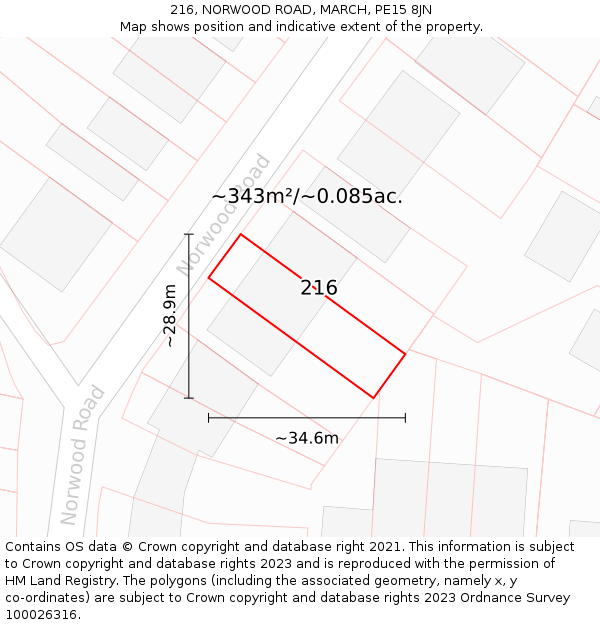 216, NORWOOD ROAD, MARCH, PE15 8JN: Plot and title map