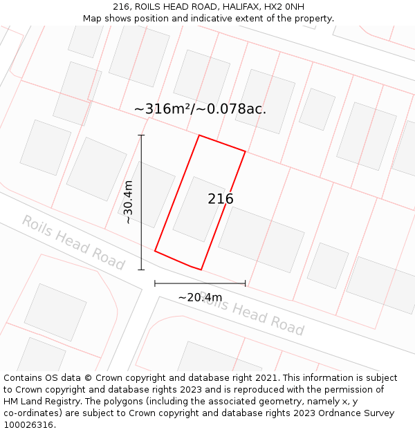 216, ROILS HEAD ROAD, HALIFAX, HX2 0NH: Plot and title map