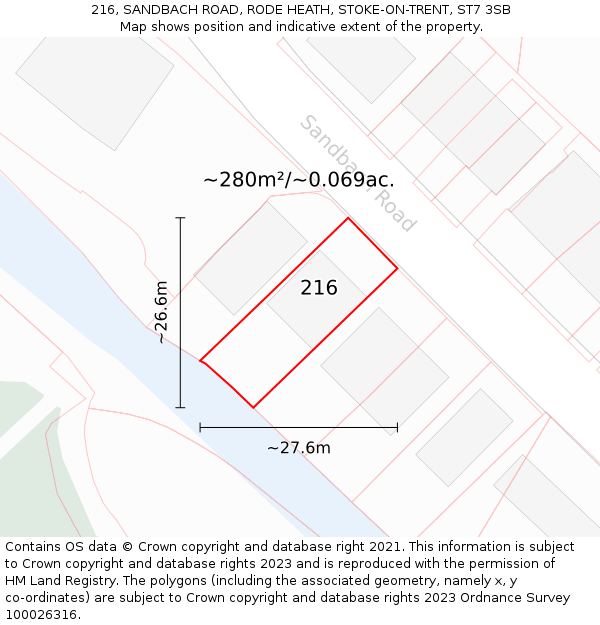 216, SANDBACH ROAD, RODE HEATH, STOKE-ON-TRENT, ST7 3SB: Plot and title map