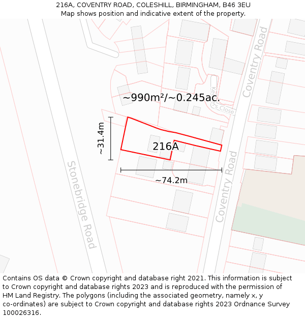 216A, COVENTRY ROAD, COLESHILL, BIRMINGHAM, B46 3EU: Plot and title map