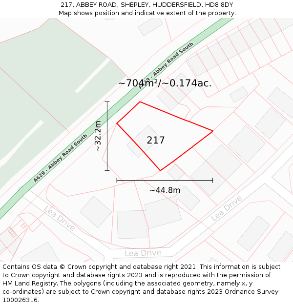 217, ABBEY ROAD, SHEPLEY, HUDDERSFIELD, HD8 8DY: Plot and title map