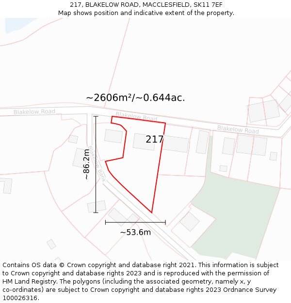 217, BLAKELOW ROAD, MACCLESFIELD, SK11 7EF: Plot and title map