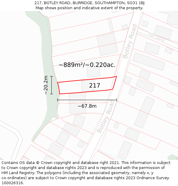 217, BOTLEY ROAD, BURRIDGE, SOUTHAMPTON, SO31 1BJ: Plot and title map