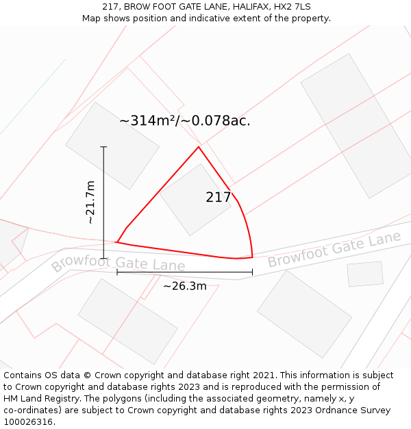 217, BROW FOOT GATE LANE, HALIFAX, HX2 7LS: Plot and title map