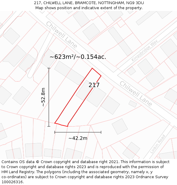 217, CHILWELL LANE, BRAMCOTE, NOTTINGHAM, NG9 3DU: Plot and title map