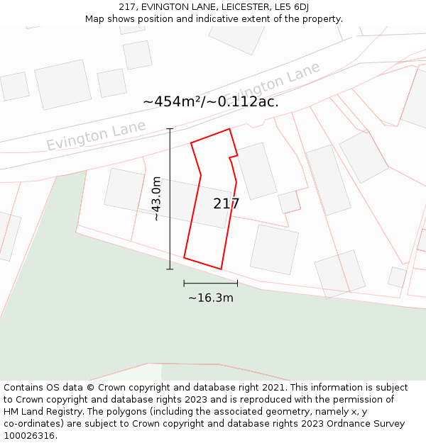 217, EVINGTON LANE, LEICESTER, LE5 6DJ: Plot and title map